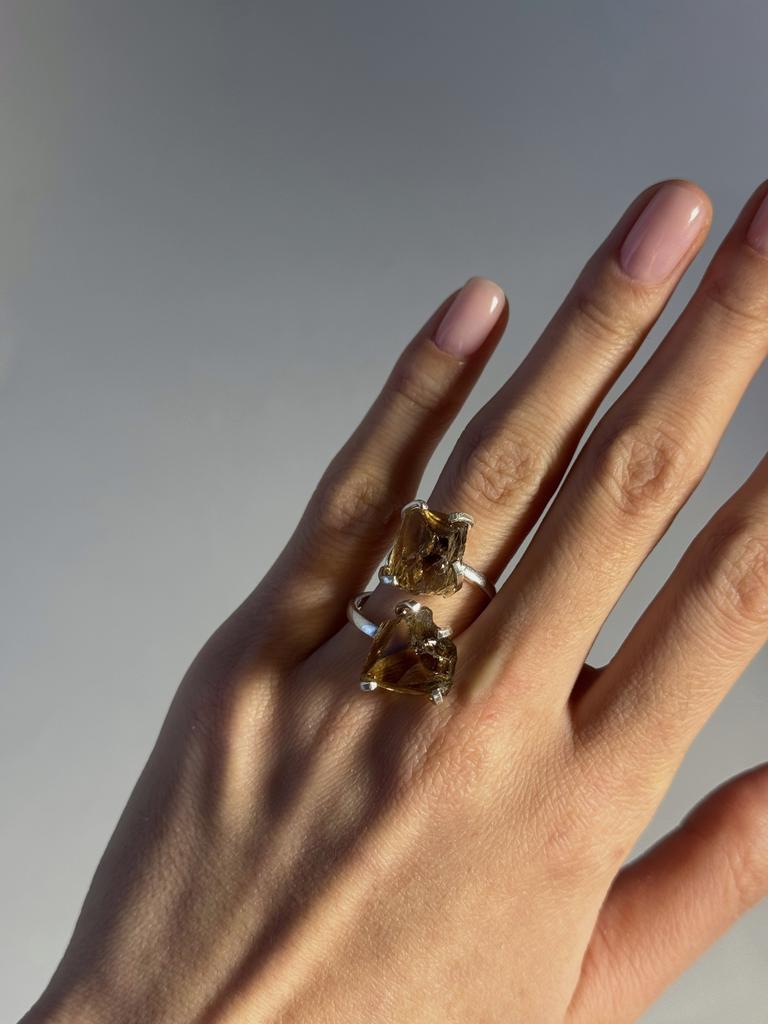 Кольцо с двойным раухтопазом 15,5 - 17,5 размер