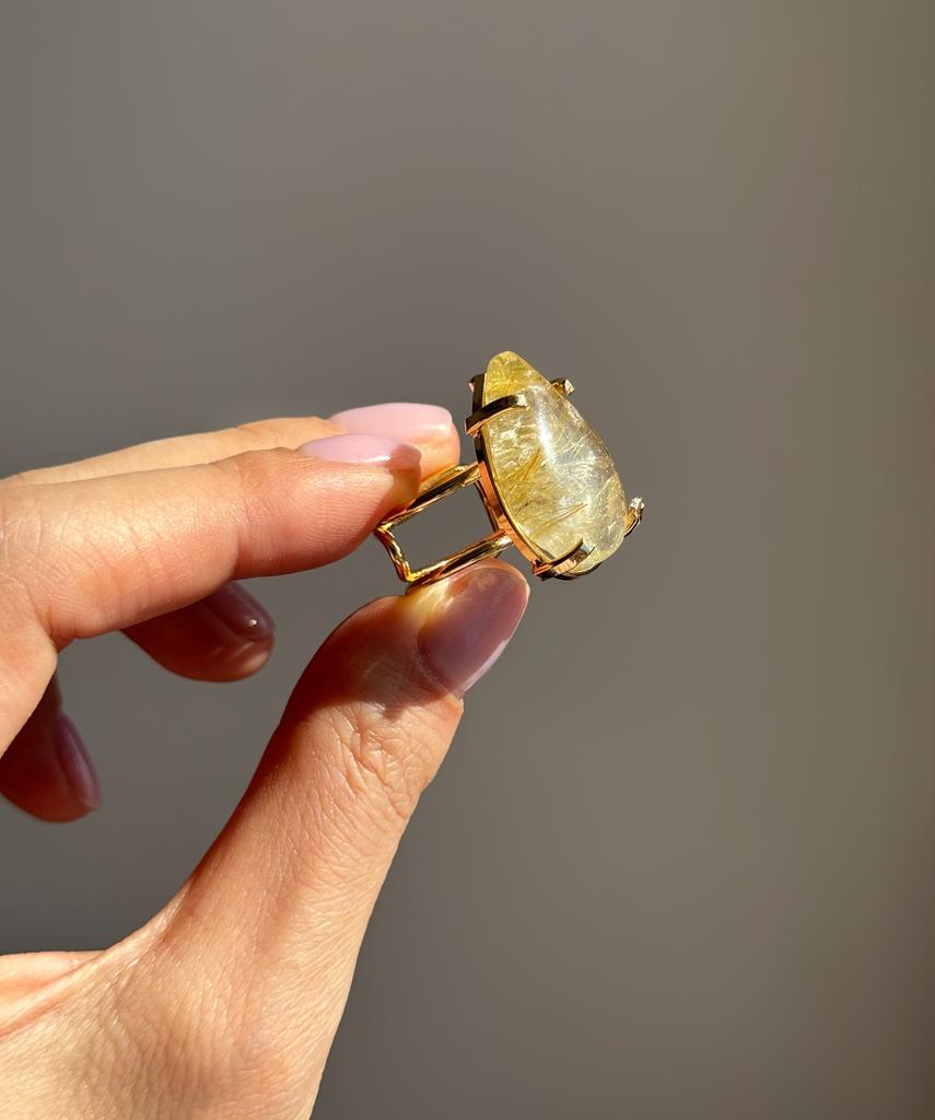 Кольцо с рутиловым кварцем 15,5 - 19 размер