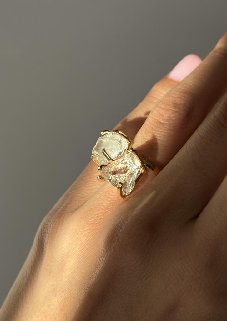 Кольцо с двойным аквамарином 16 - 20 размер