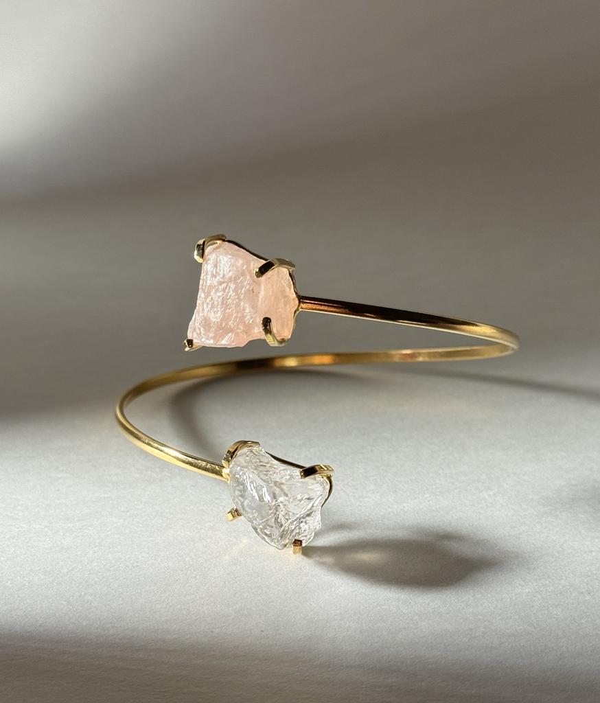 Браслет с розовым кварцем и горным хрусталем