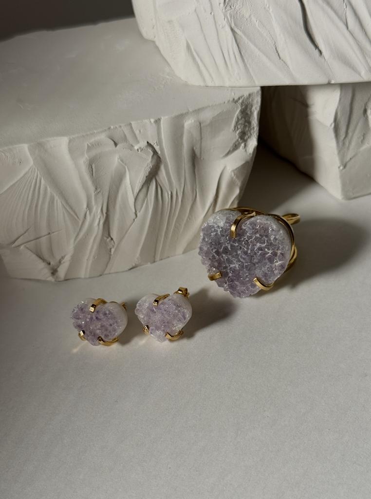 Комплект кольцо и серьги с аметистом  «Внутренний баланс и гармония»