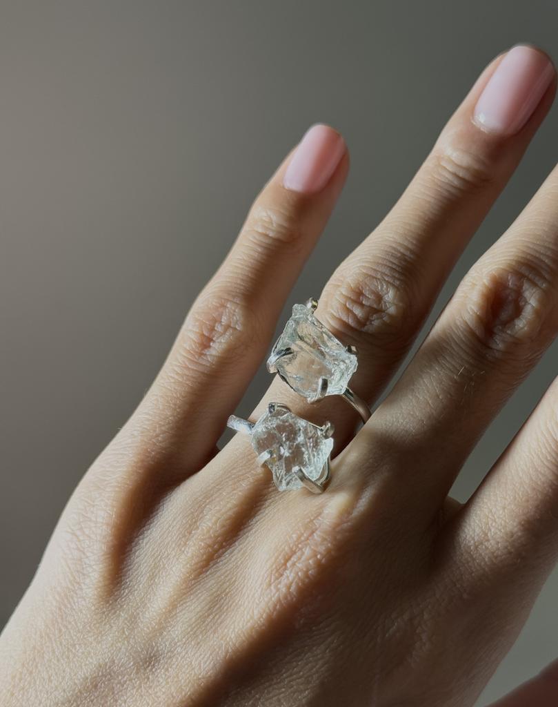 Кольцо с двойным аквамарином 16 - 21 размер