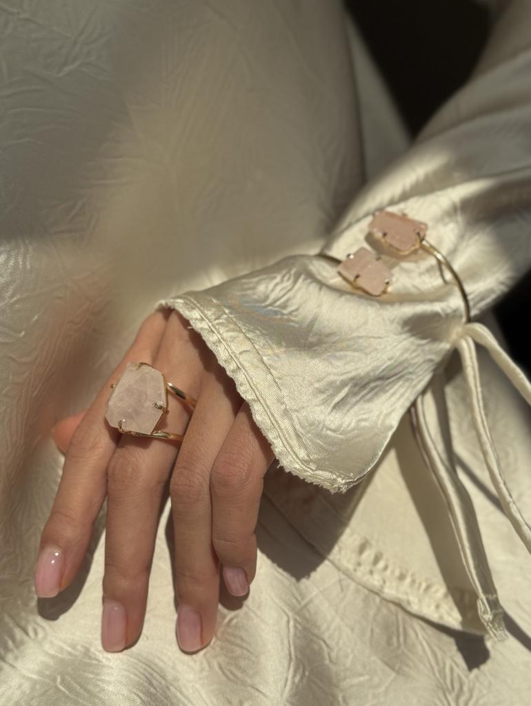 Кольцо с шлифованным розовым кварцем 18 - 21 размер