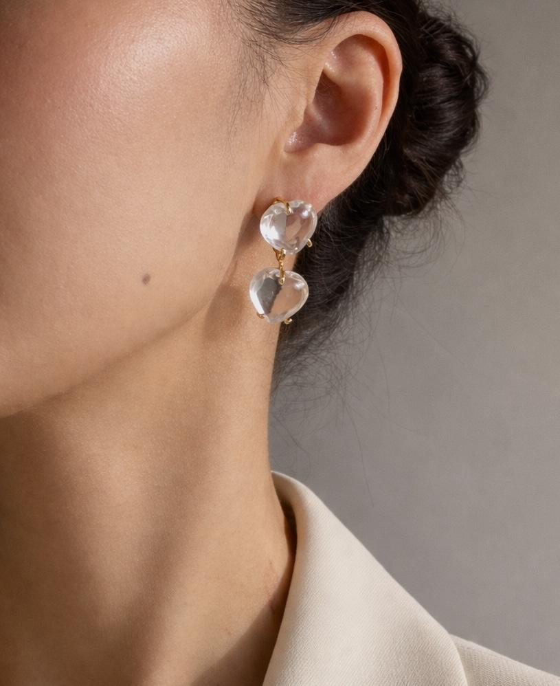 Серьги с горным хрусталем в форме сердца