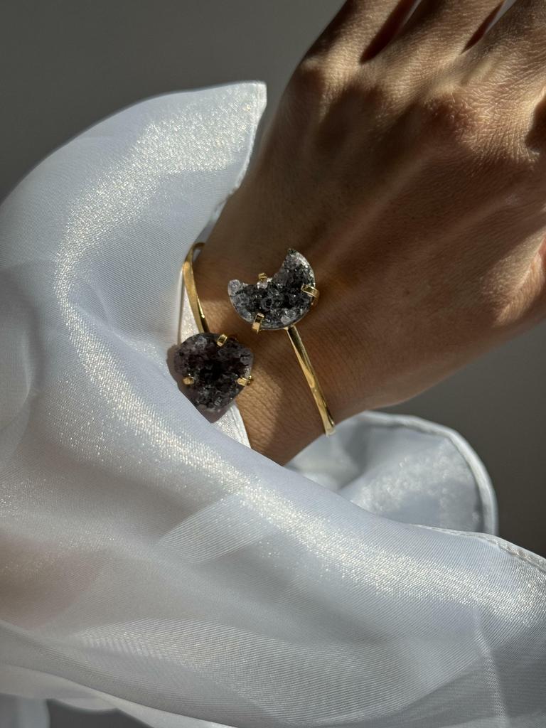 Браслет двойной друзой агата в форме сердца и луны