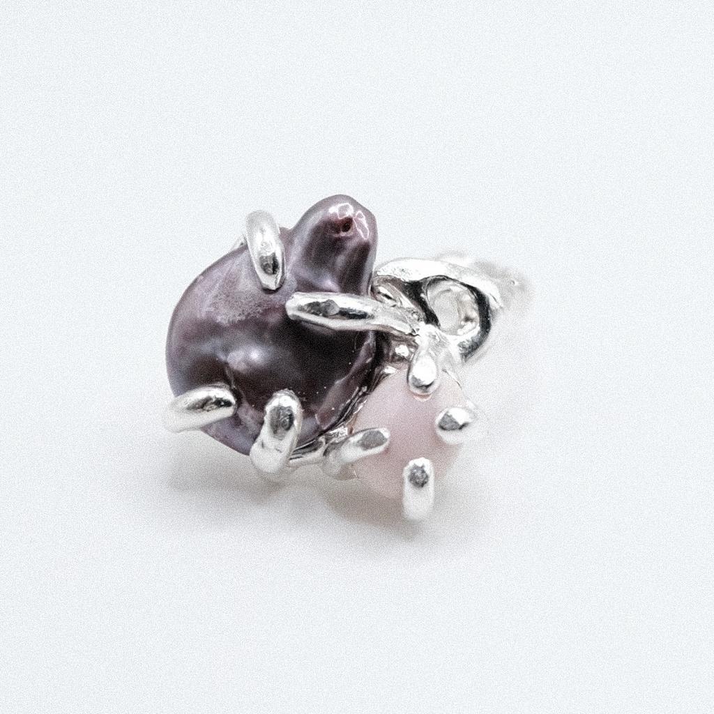 Кольцо с жемчугом и кварцем