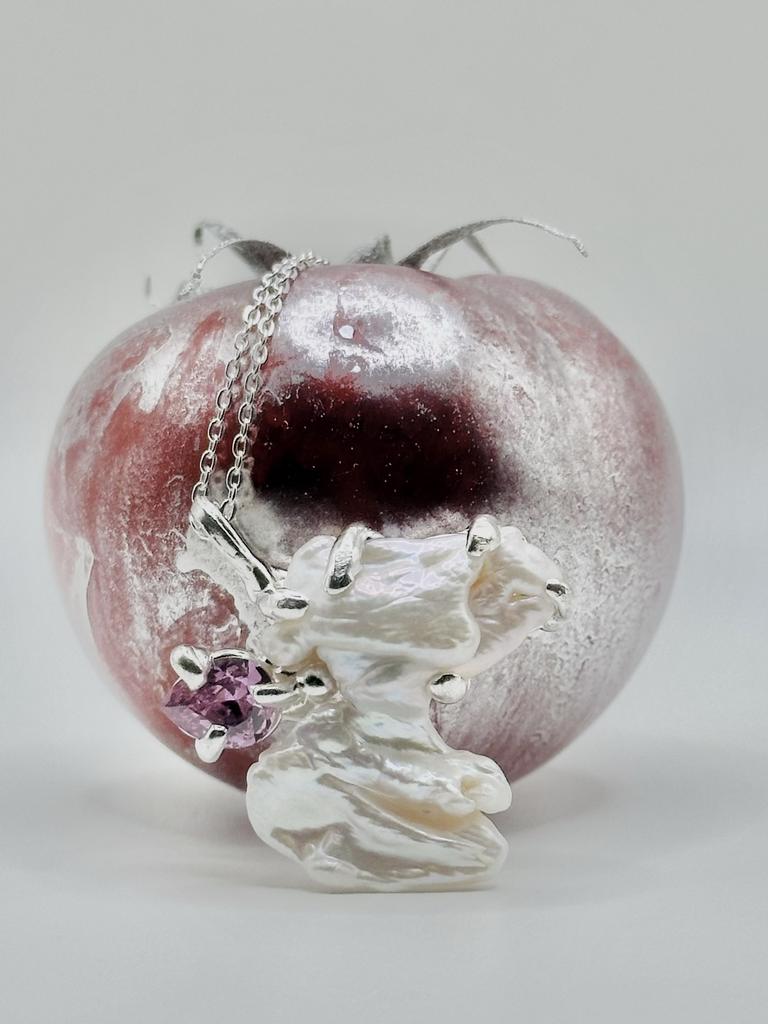 Подвеска с жемчугом и розовым фианитом (skol*zko)