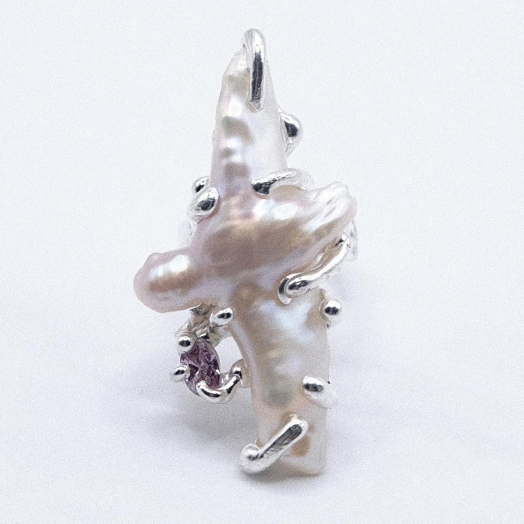 Кольцо с жемчугом и розовым фианитом (skol*zko)