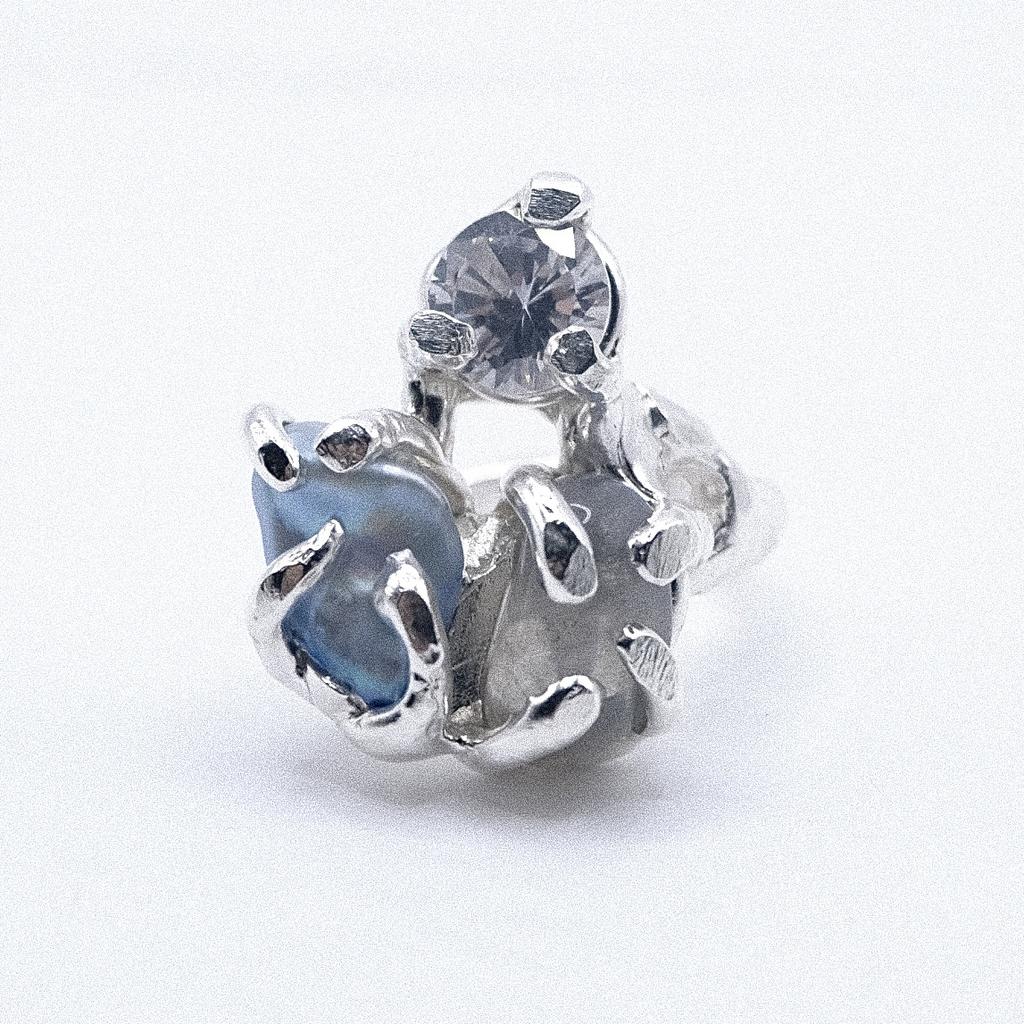 Кольцо с жемчугом, лабрадоритом и фианитом (skol*zko)