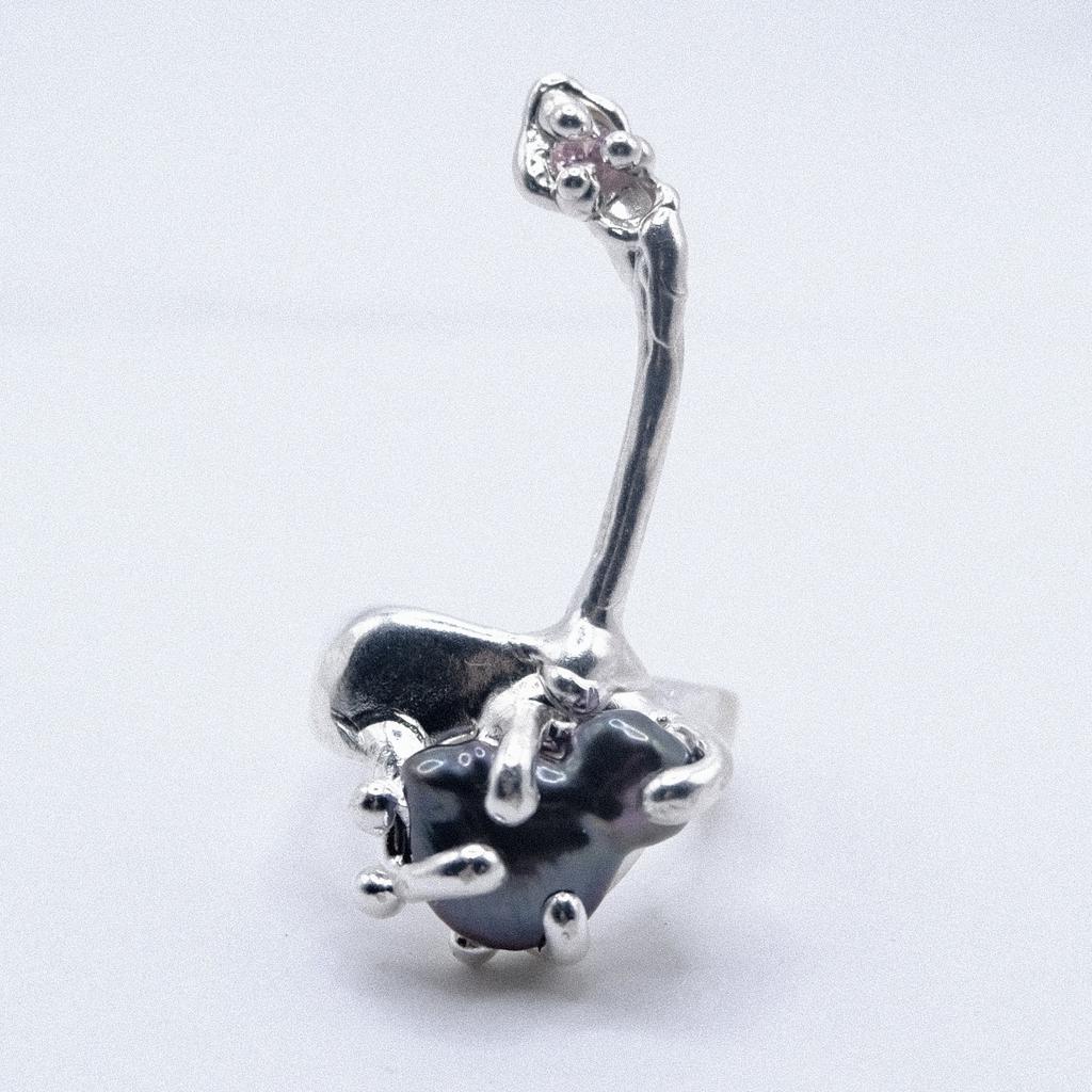 Кольцо-печатка с фианитом и жемчугом (skol*zko)