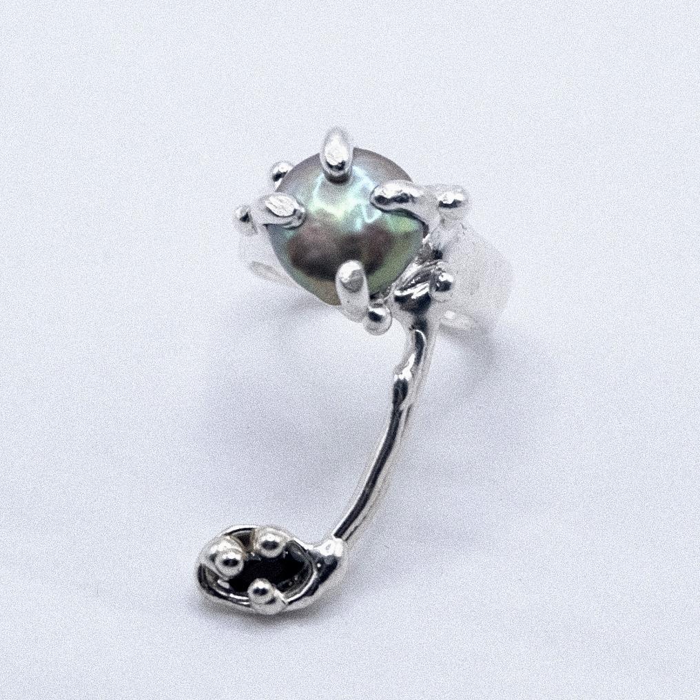 Кольцо-печатка с фианитом и жемчугом (skol*zko)