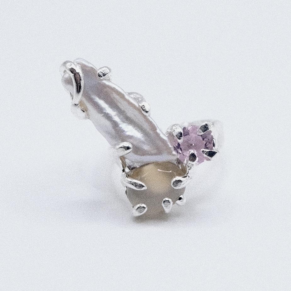 Кольцо «Муси-муси» с жемчугом, агатом и фианитом