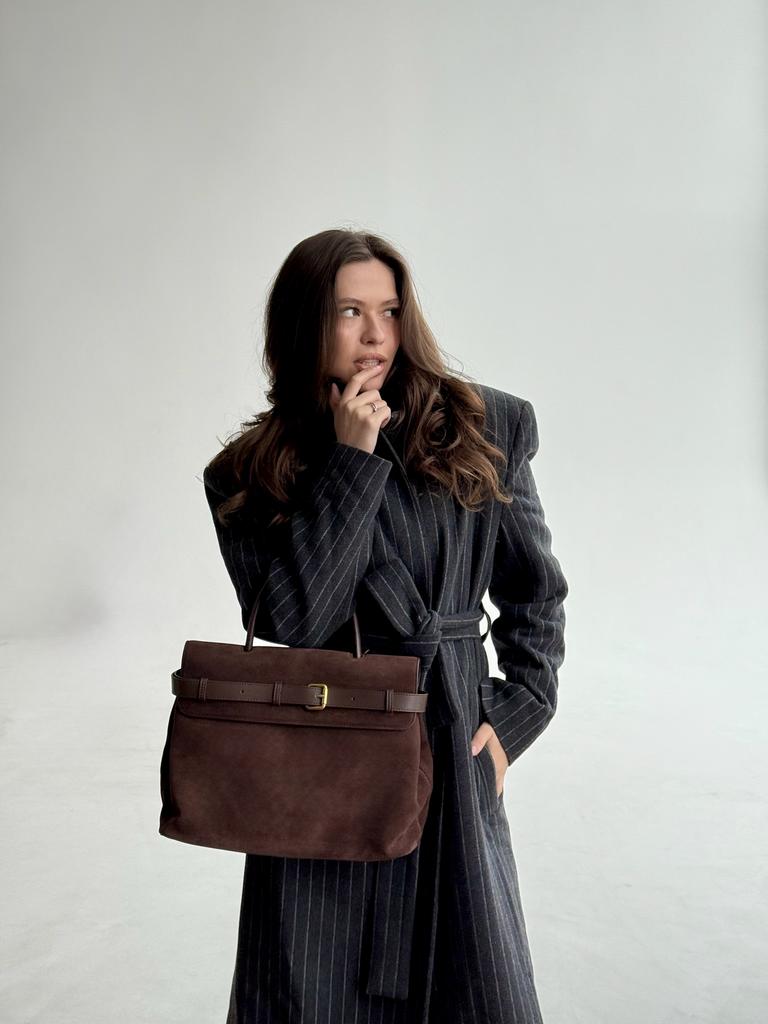 Замшевая сумка-портфель в цвете шоколад