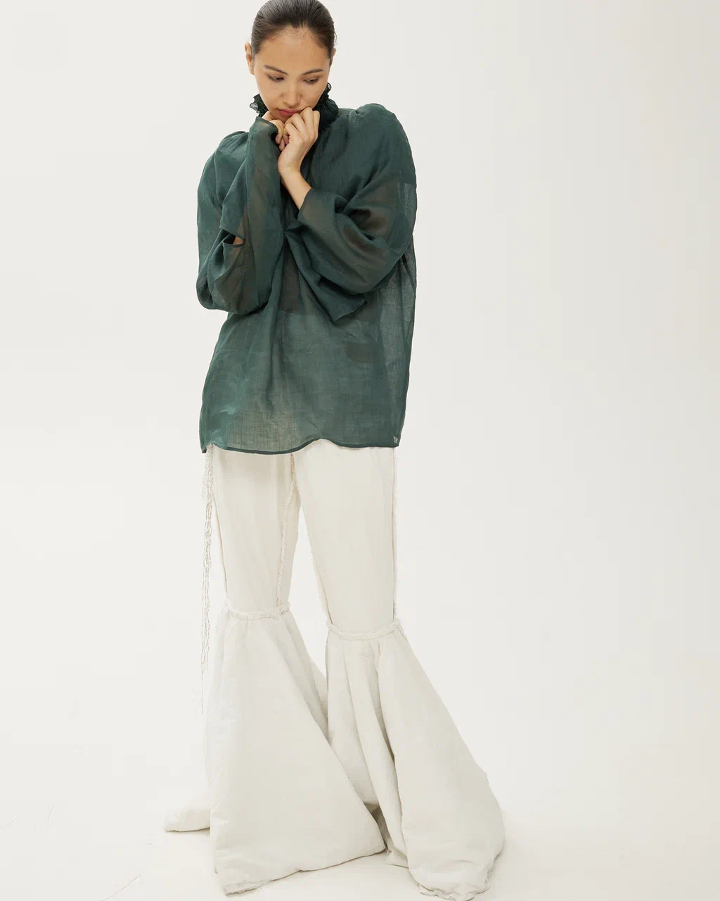 Блуза «Лебедь» темно-зеленая