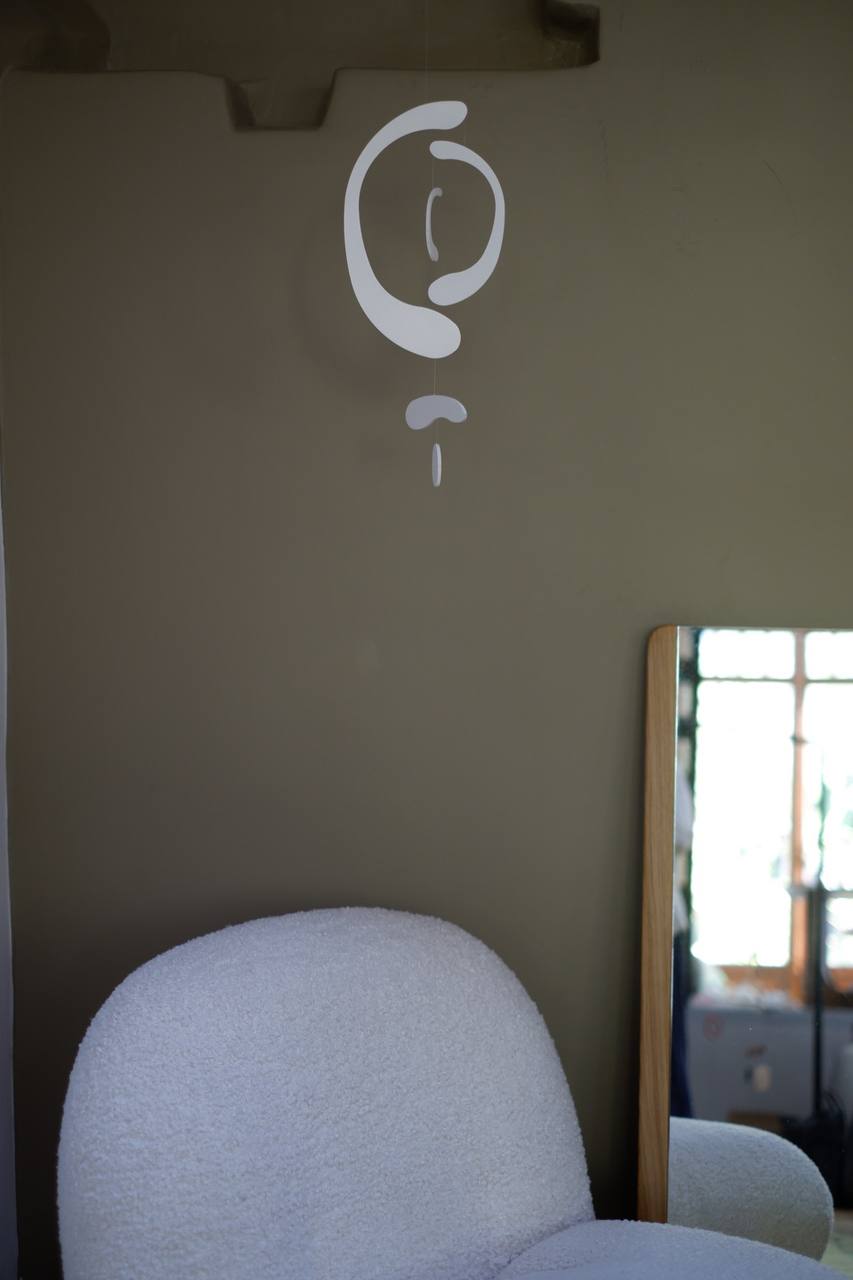 White moon hanging kinetic mobile