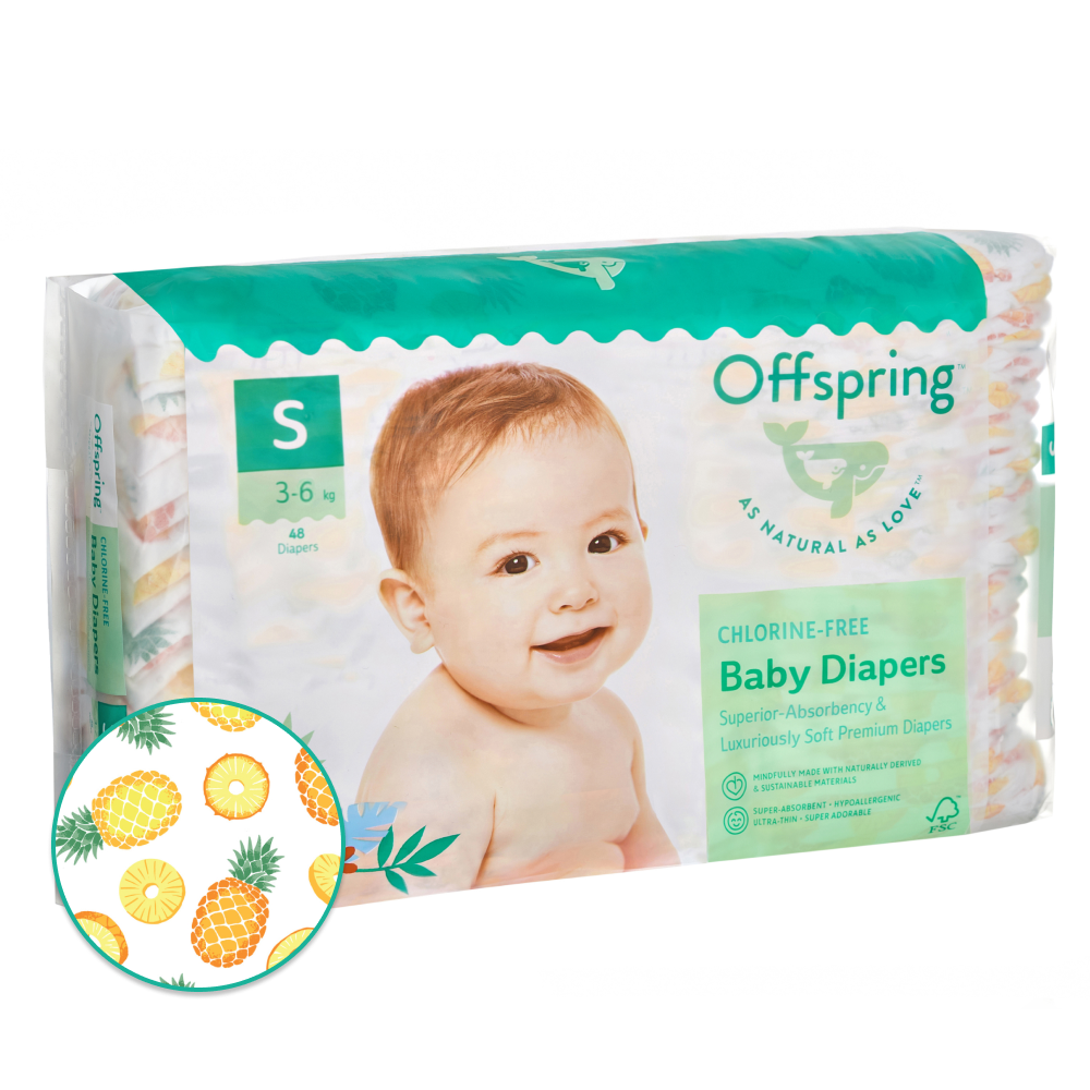 OFFSPRING | подгузники S 3-6 кг 48 шт расцветка Ананасы