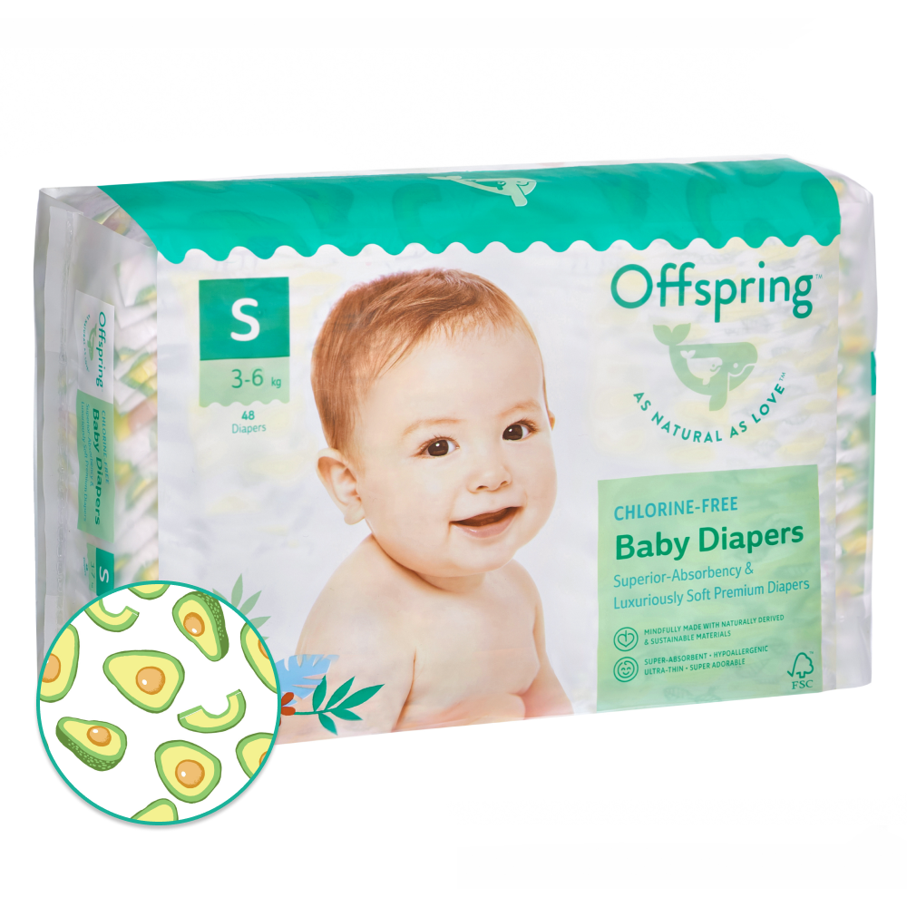 OFFSPRING | подгузники S 3-6 кг 48 шт расцветка Авокадо