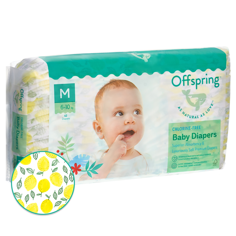 OFFSPRING | подгузники М 6-10 кг 42 шт расцветка Лимоны