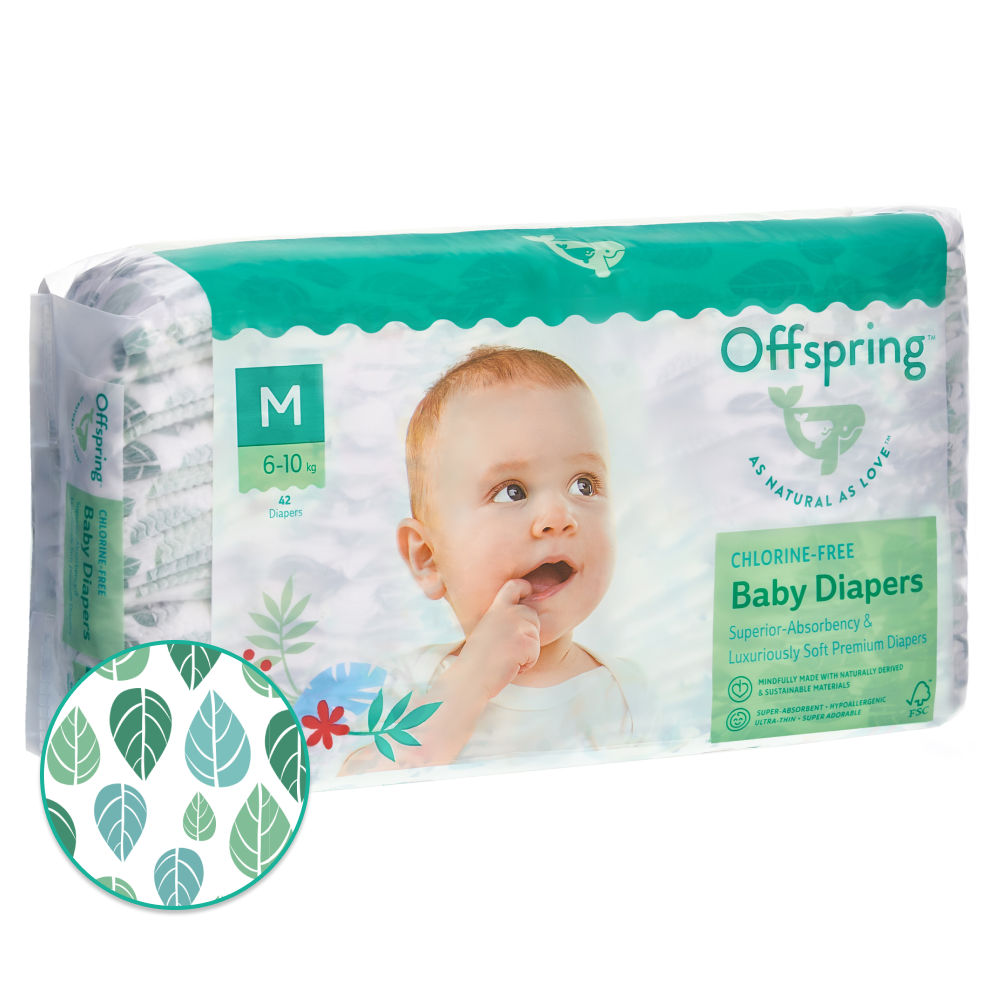 OFFSPRING | подгузники М 6-10 кг 42 шт расцветка Листики