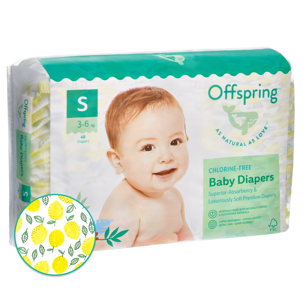 OFFSPRING | подгузники S 3-6 кг 48 шт расцветка Лимоны