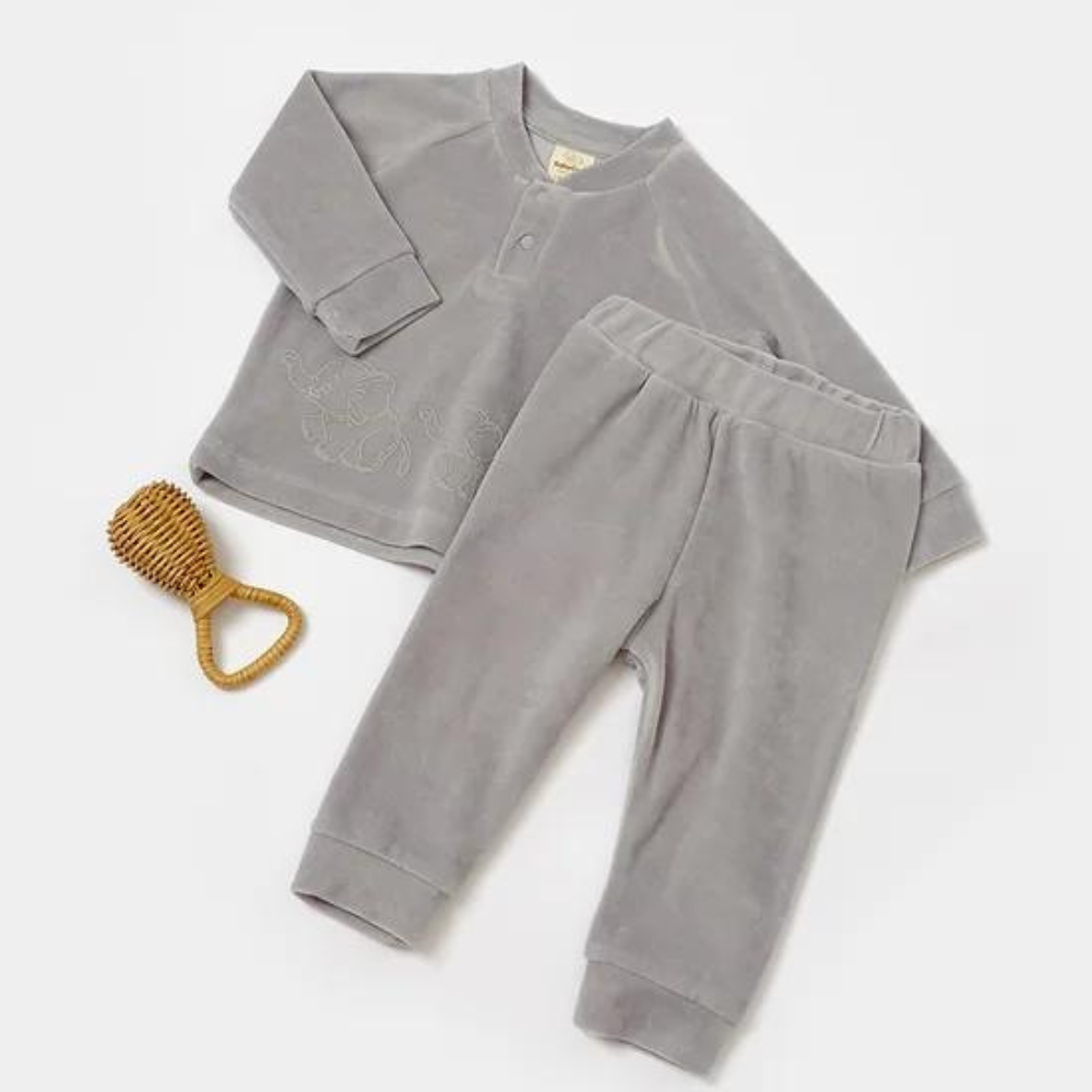 Костюм детский велюровый, цвет серый (рисунок Слоники)