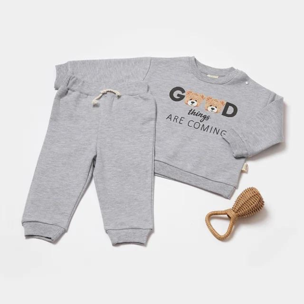 Костюм детский хлопковый, цвет серый (рисунок Мишки)