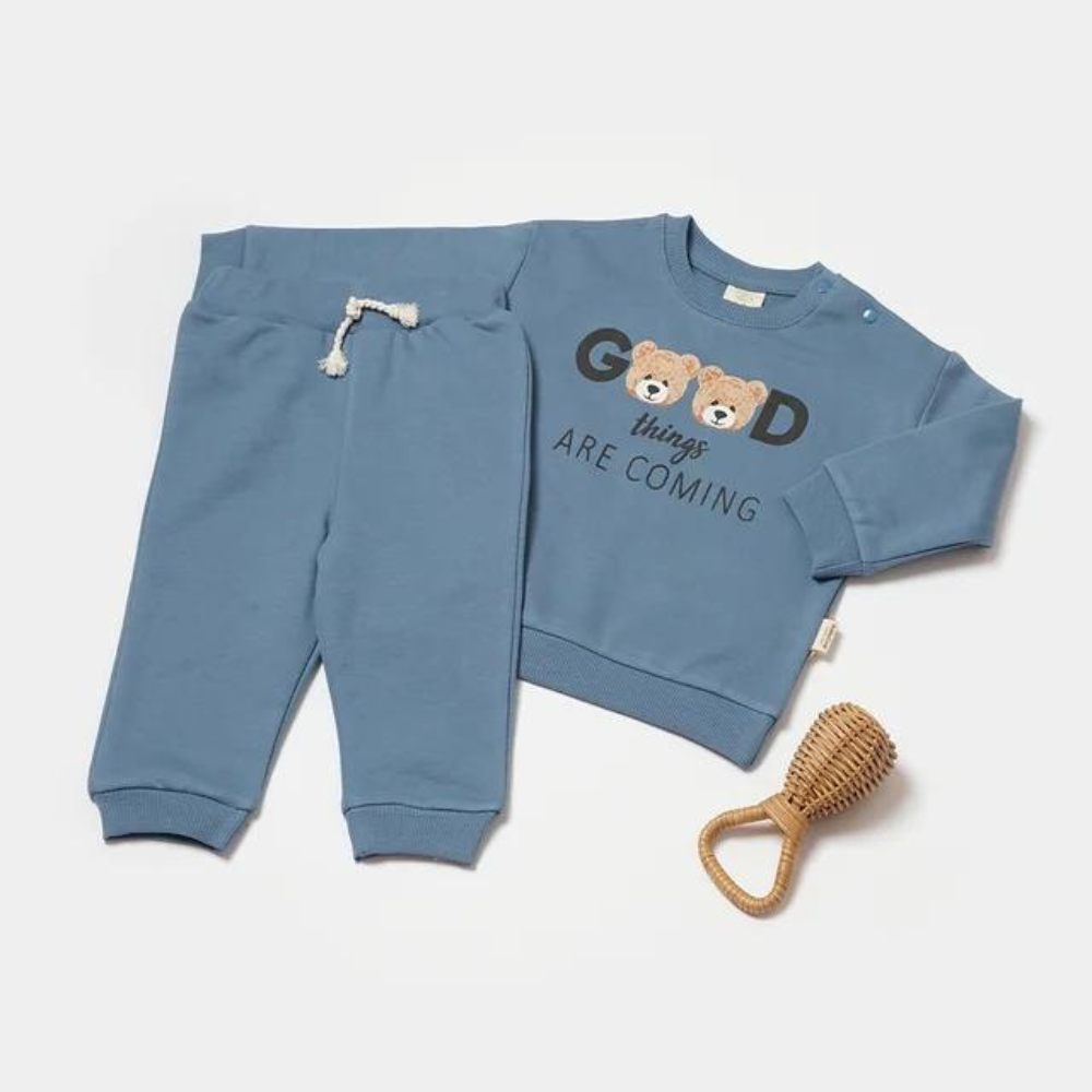 Костюм детский хлопковый, цвет синий (рисунок Мишки)