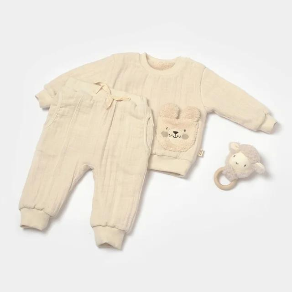 Костюм детский хлопковый плюш Мишка, цвет молочный