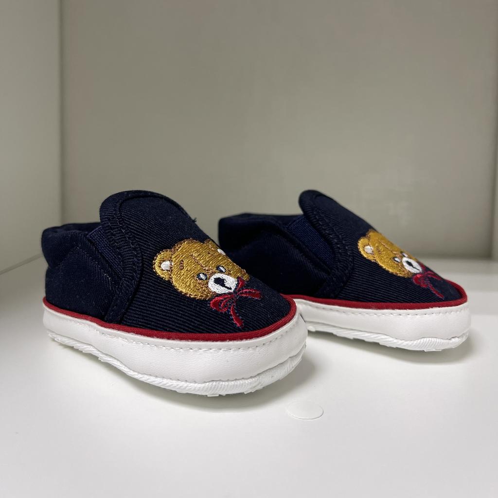 Пинетки детские, Тапочки джинс с вышивкой Мишка (цвет темно-синий)