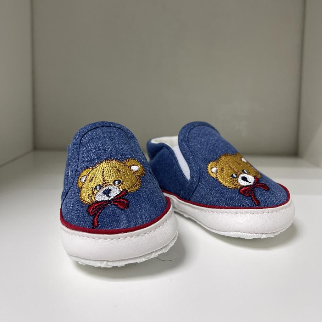 Пинетки детские, Тапочки джинс с вышивкой Мишка (цвет голубой)