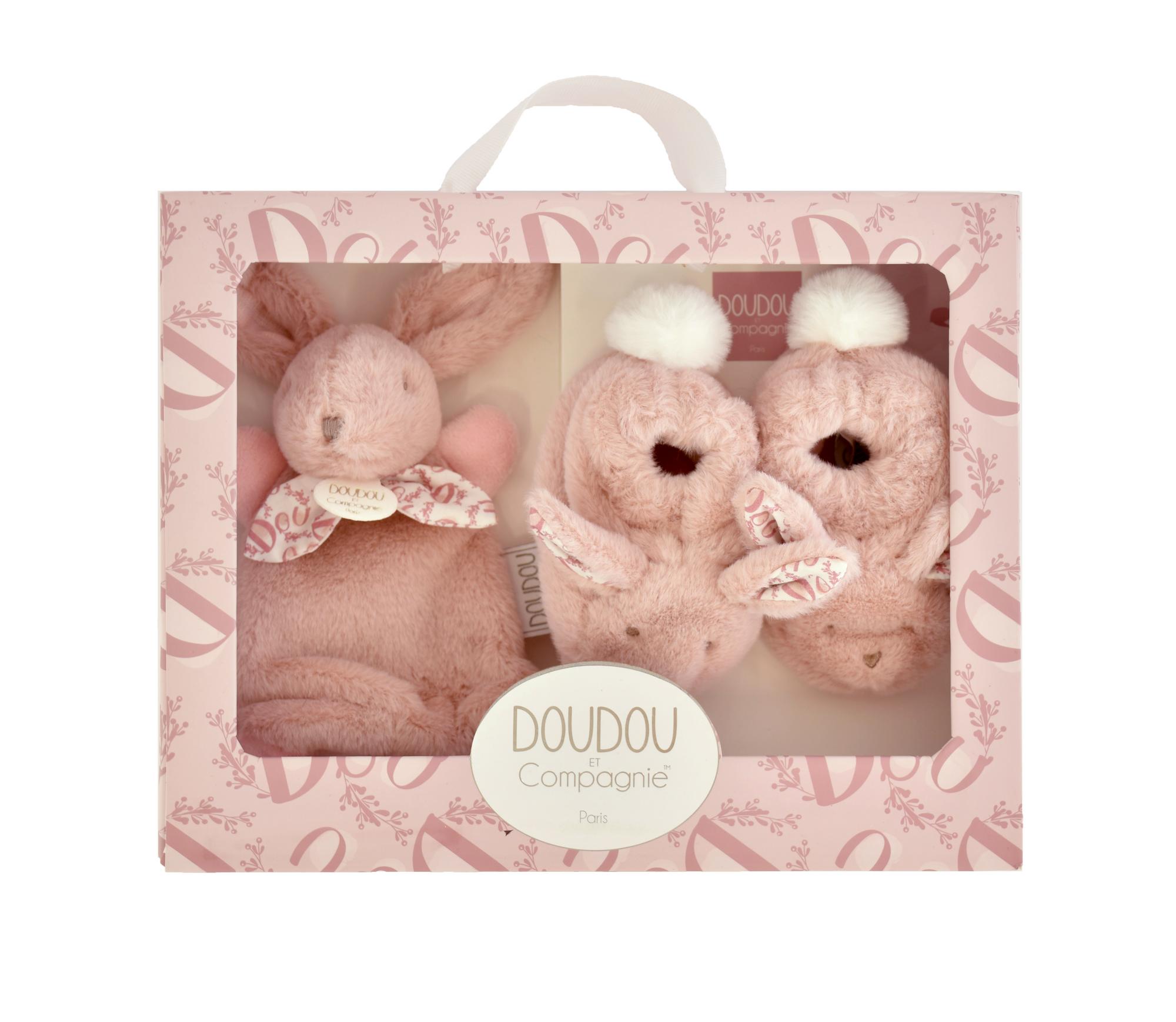 Подарочный набор с принтом DOUDOU розовый (комфортер+ пинетки 0-6 месяцев)