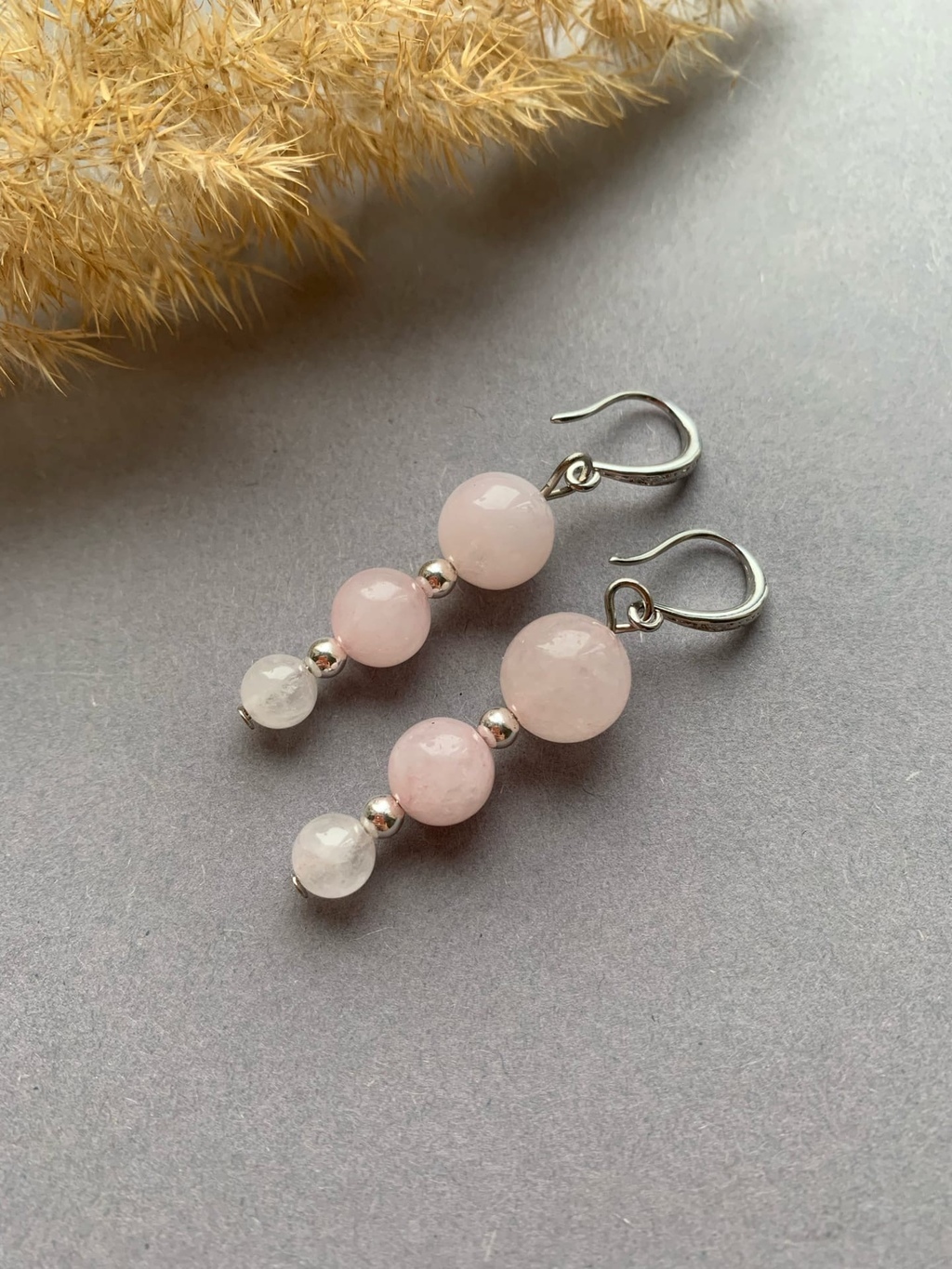 Серьги с розовым кварцем