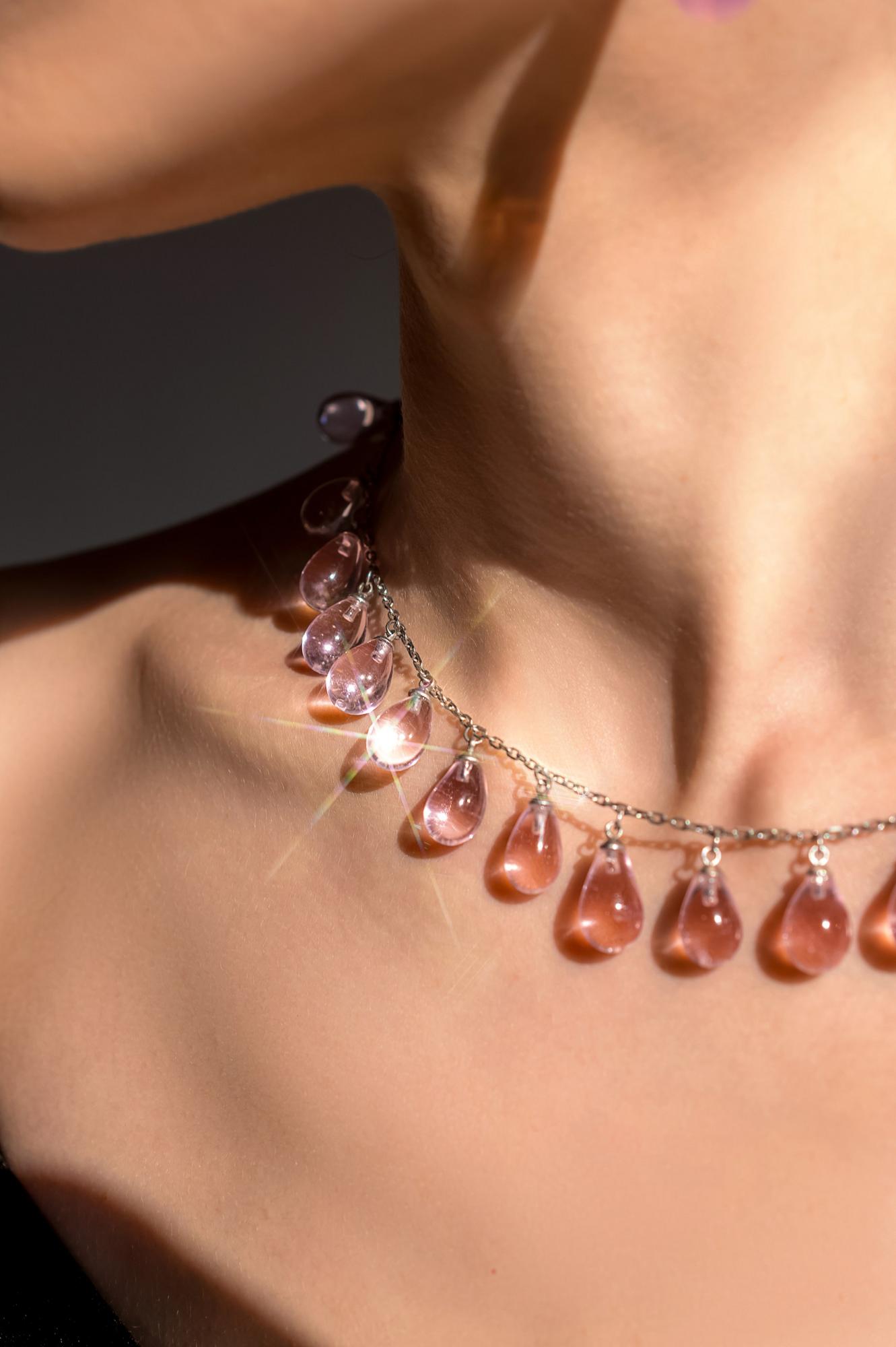 Колье "Слезы Ангары" /цвет розовый