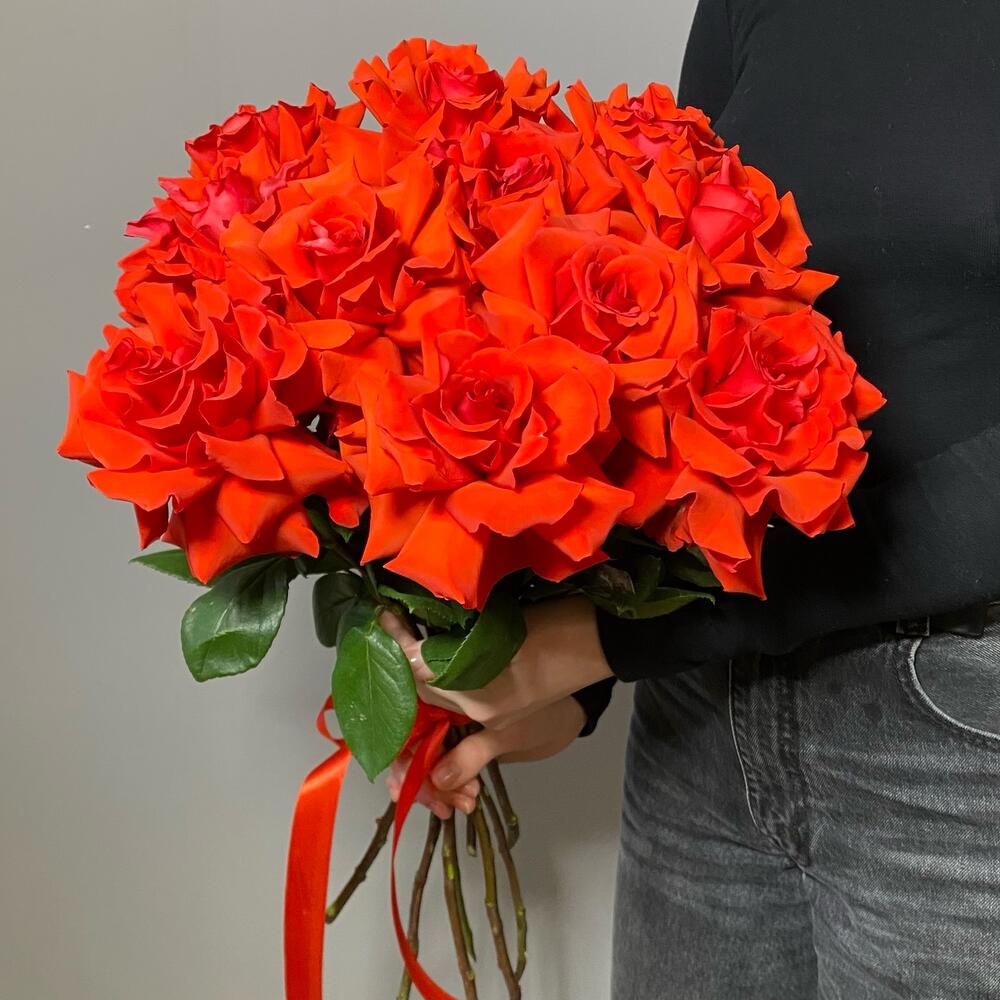 Красные розы под ленту 11 шт (Эквадор)