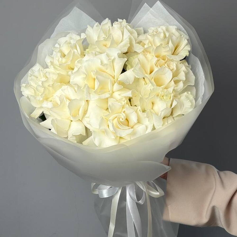 Монобукет из 9 белых французких роз