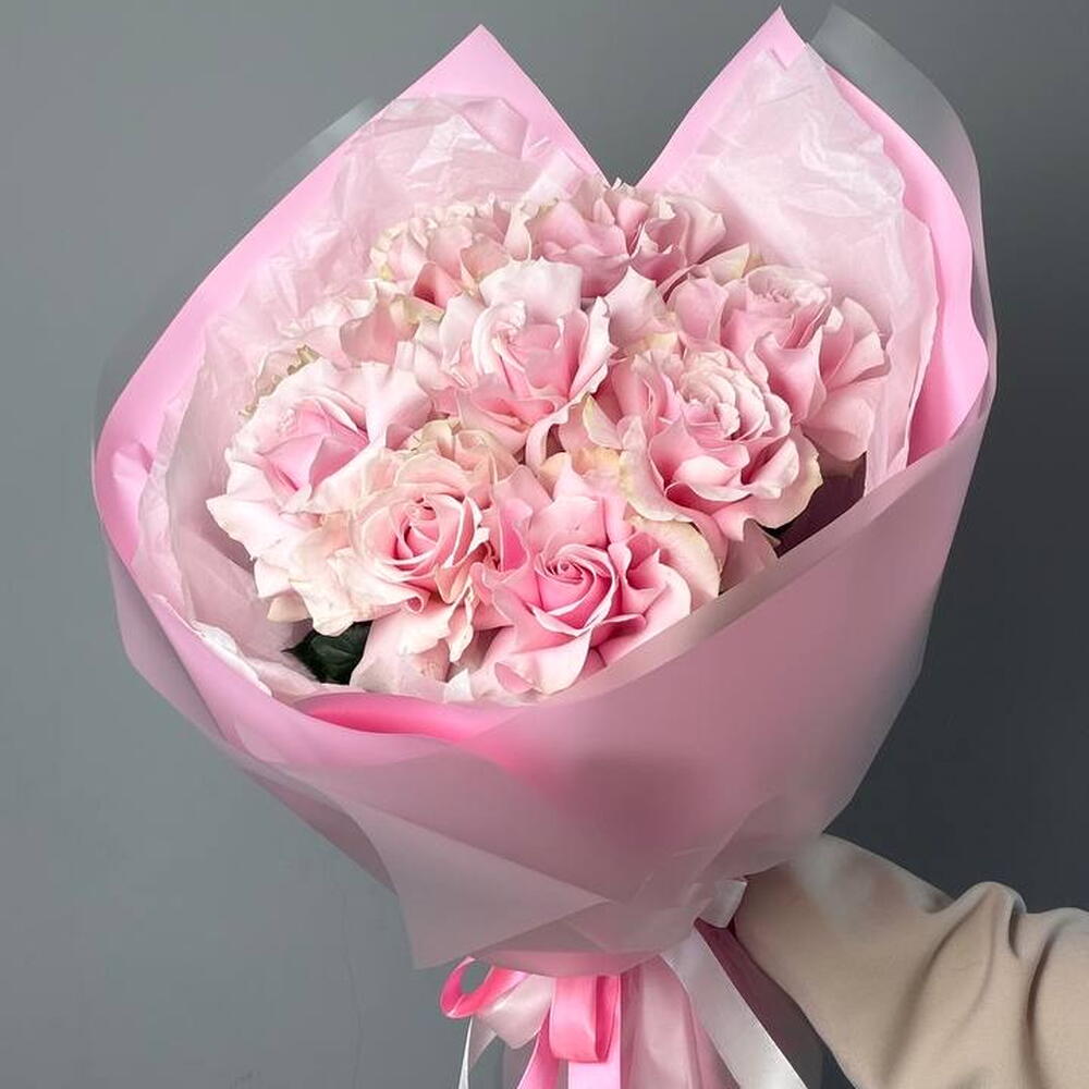 Монобукет из 9 розовых французких роз