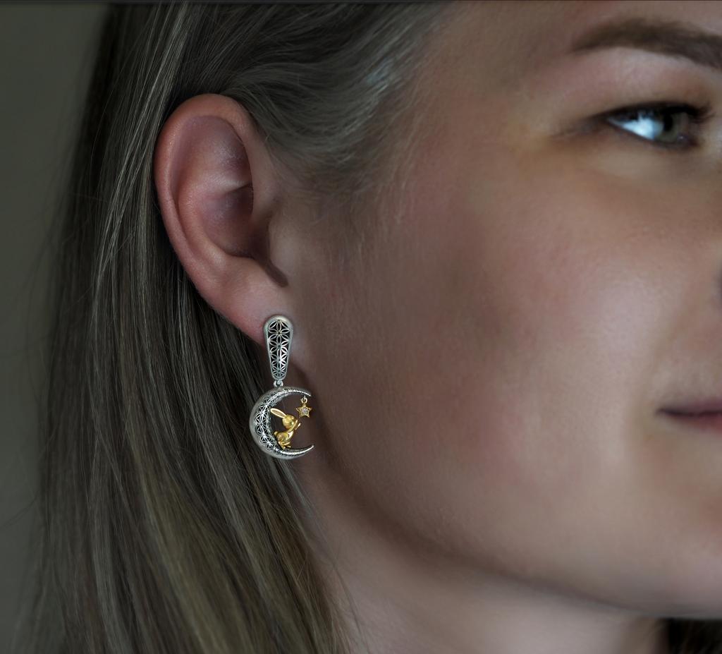 Серьги "Зайка на луне"( брилл)