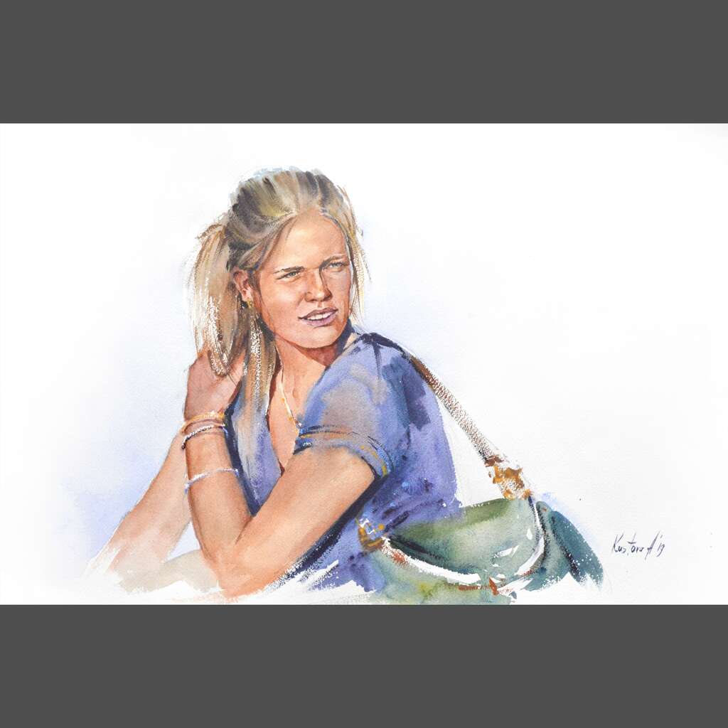 Painting “Girl with a green bag“