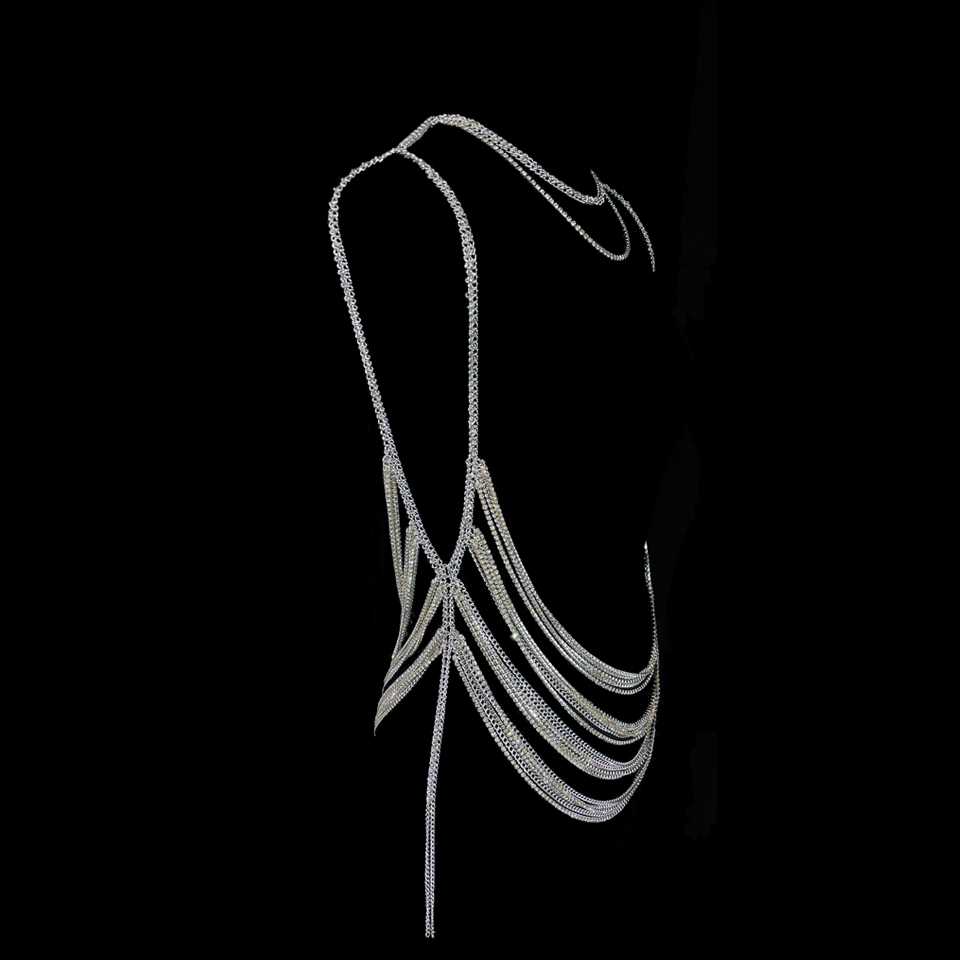 Минималистичное колье из металлических цепей, вид спереди, NEVODA