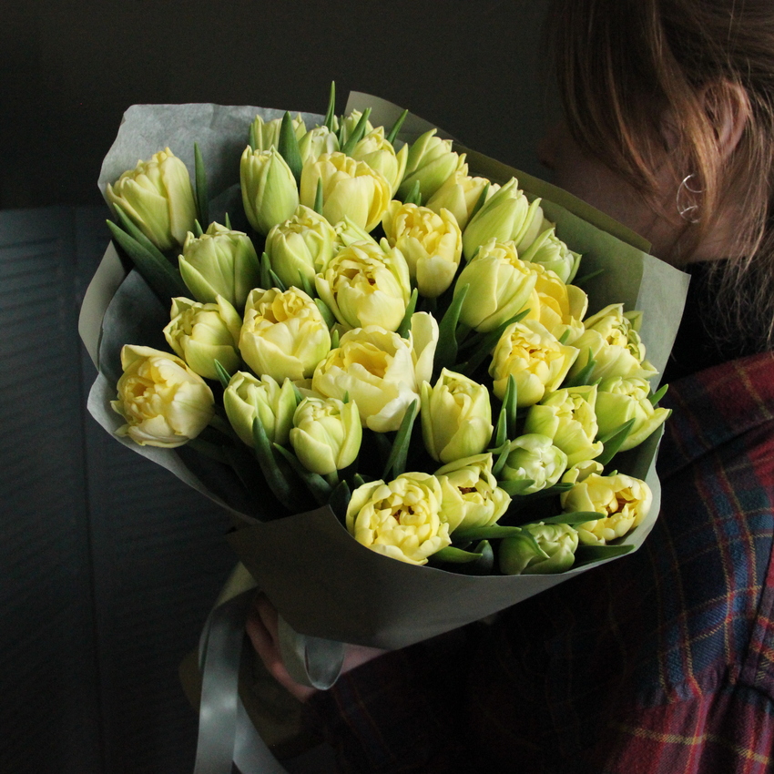 махровые лимонные тюльпаны