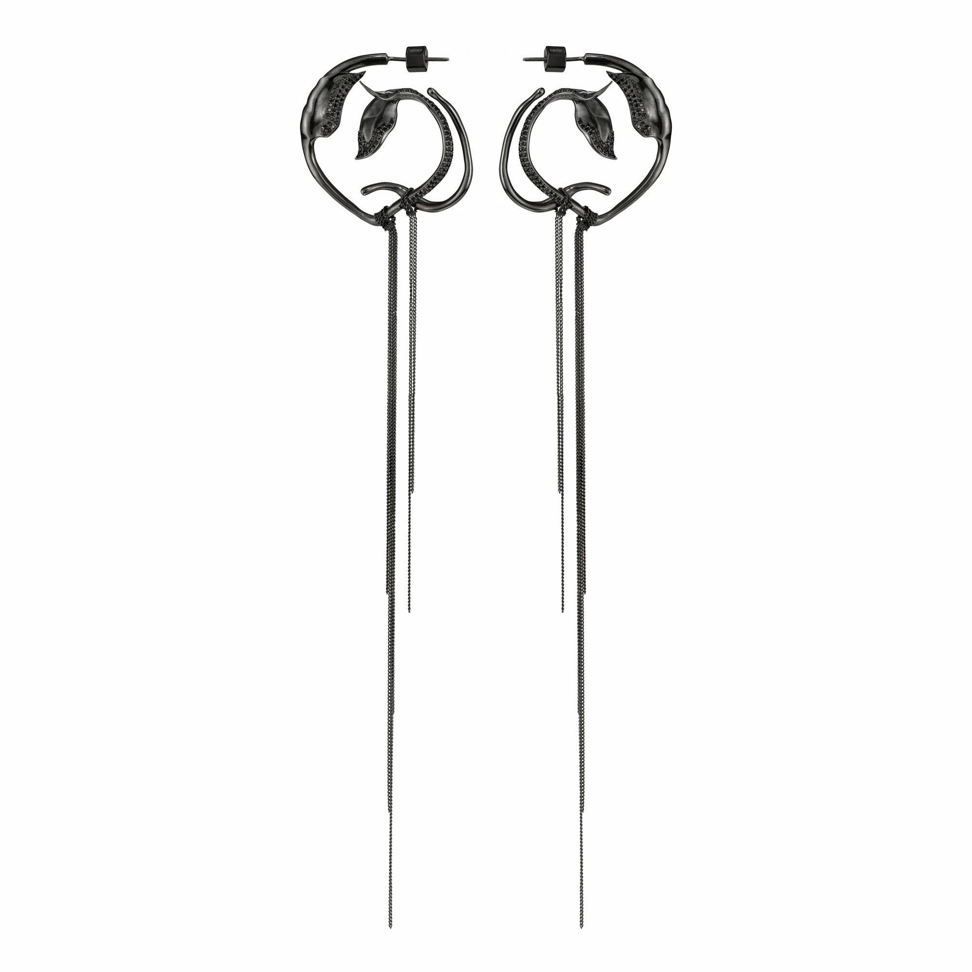 Серьги круглые с листьями  и фианитами