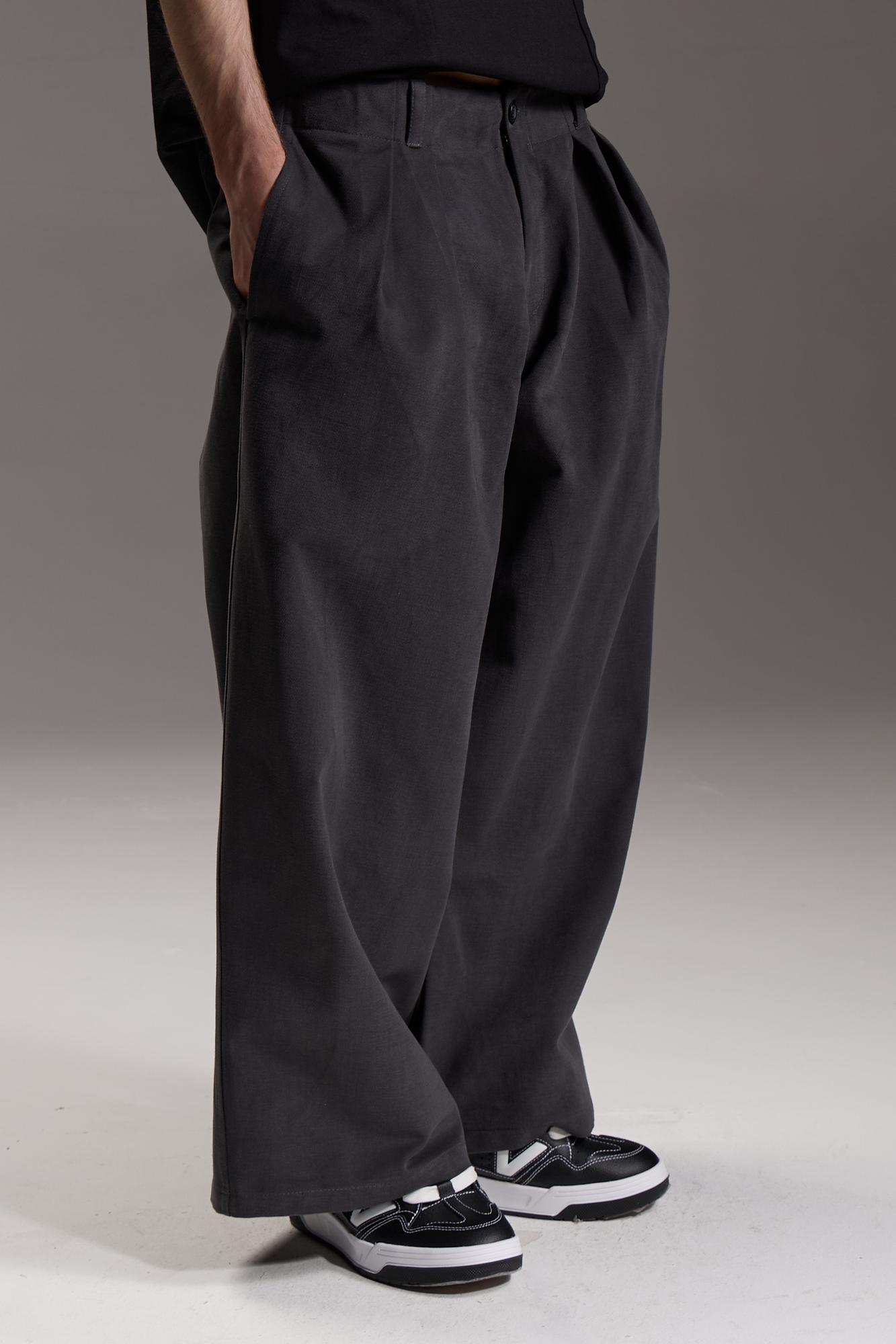 Брюки широкие прямые из твила