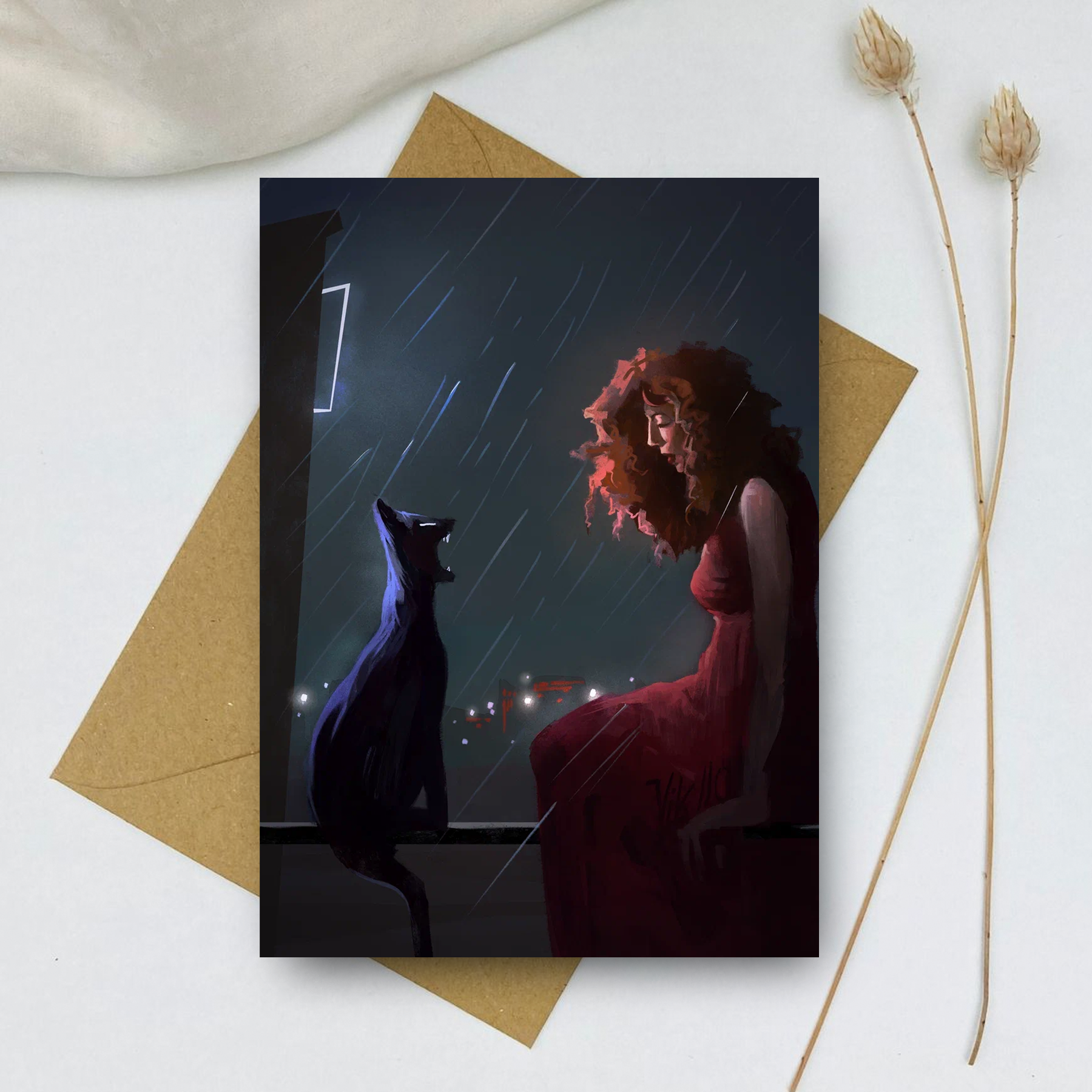 Почтовая открытка «Город и Кот»