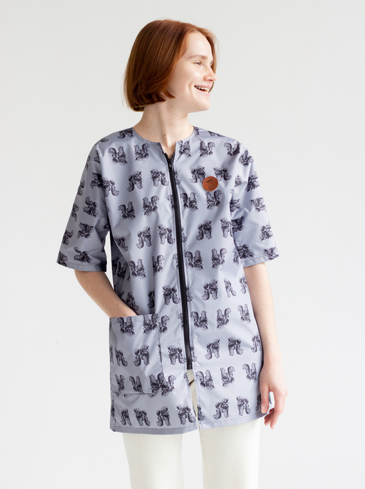 Блуза для грумера "Пудель", серая