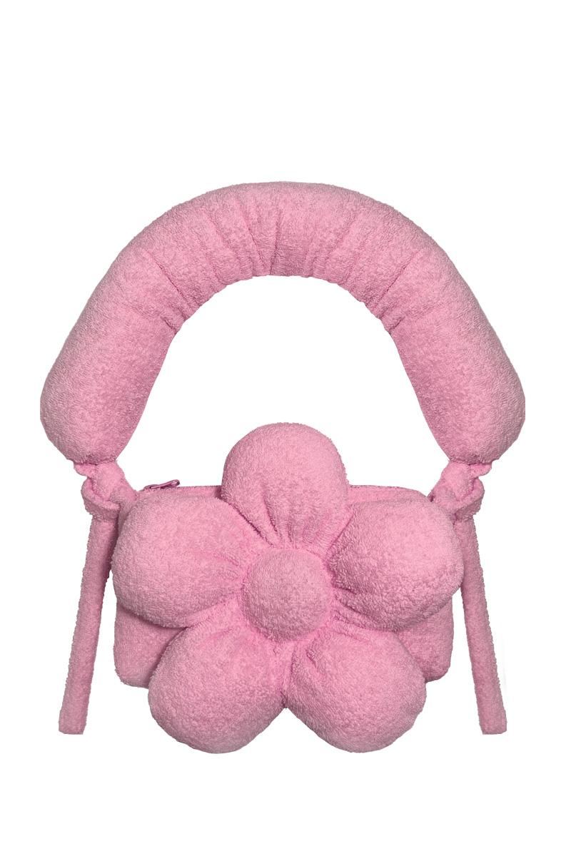 Сумка-багет с ручкой из розовой махровой ткани