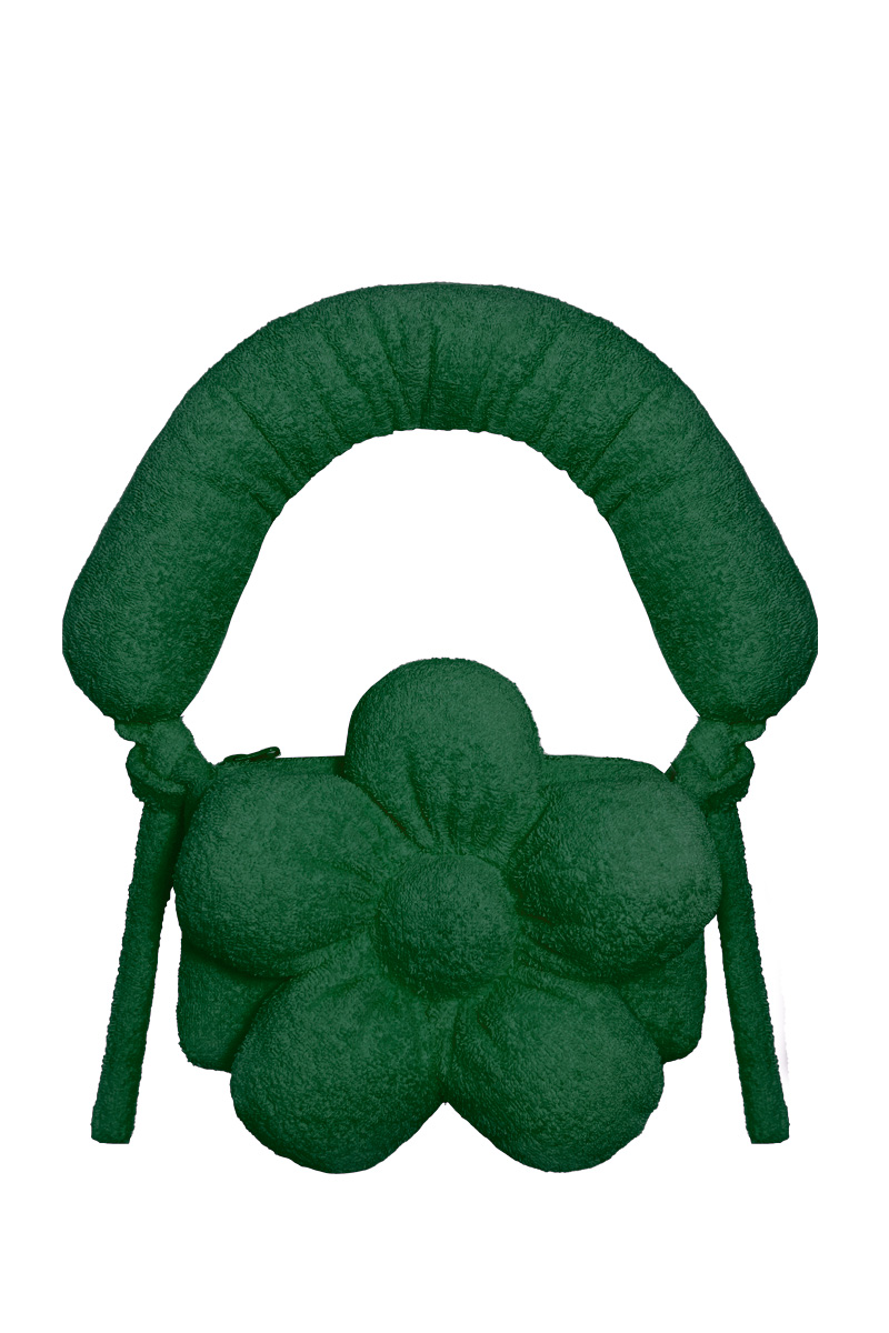 Сумка-багет с ручкой из изумрудной махровой ткани