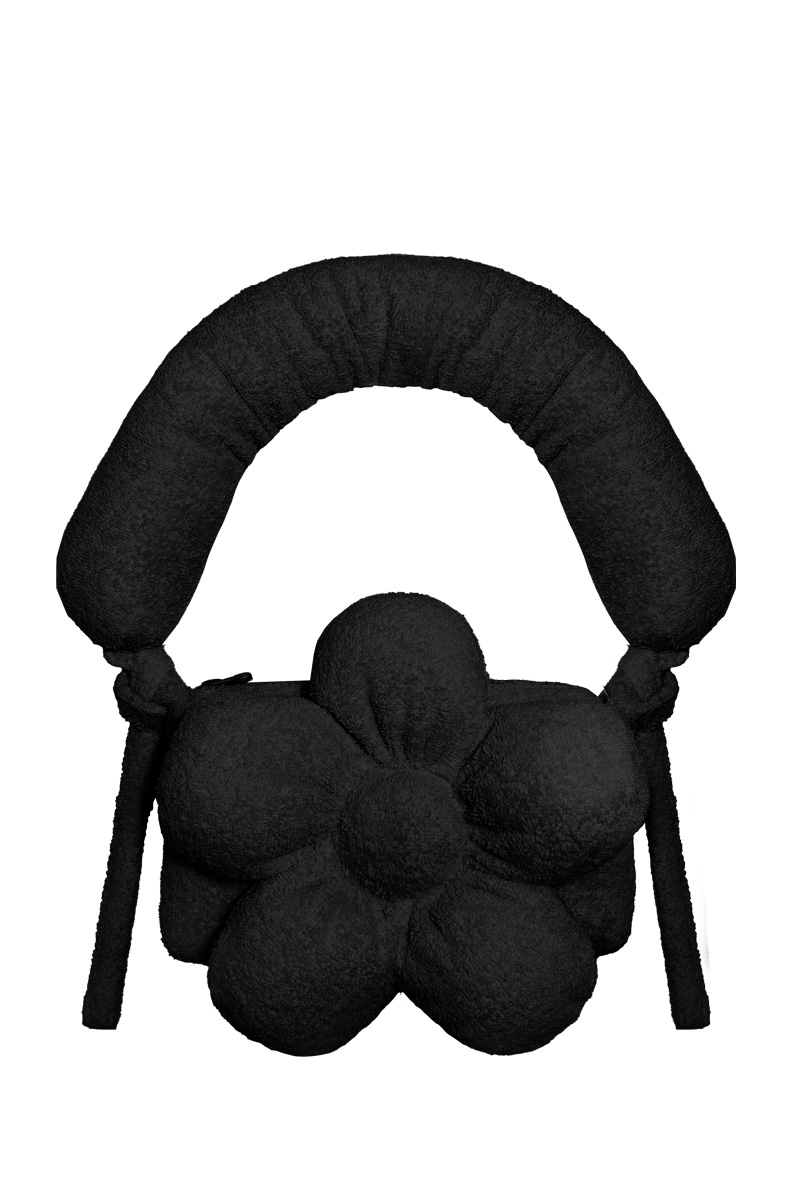 Сумка-багет с ручкой из чёрной махровой ткани