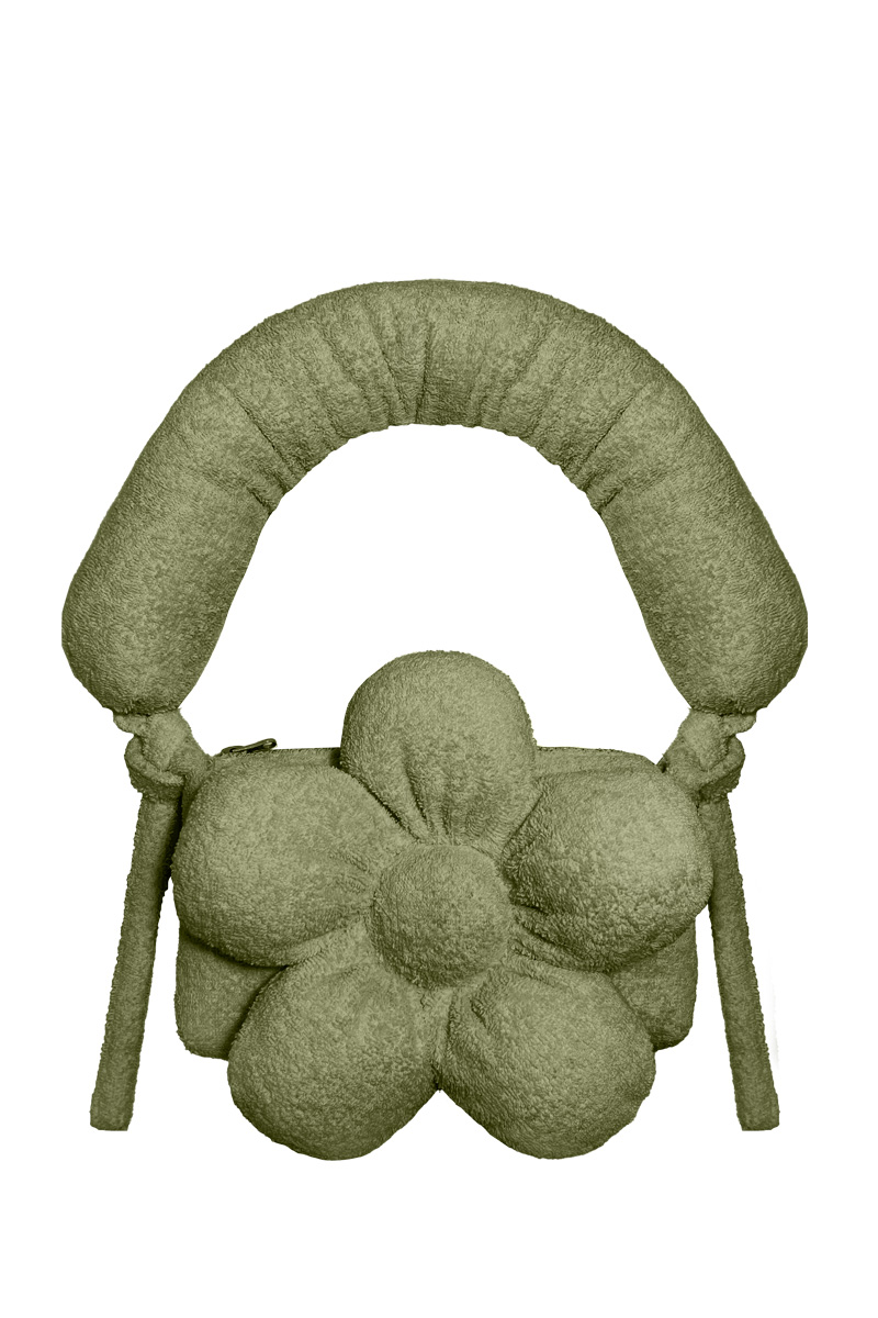Сумка-багет с ручкой из фисташковой махровой ткани
