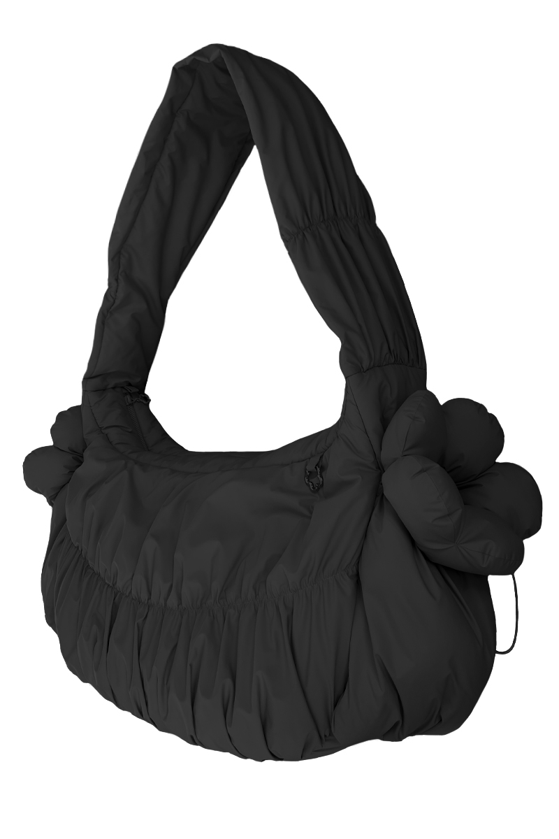 Сумка-хобо с карманом для ноутбука из чёрной плащёвой ткани