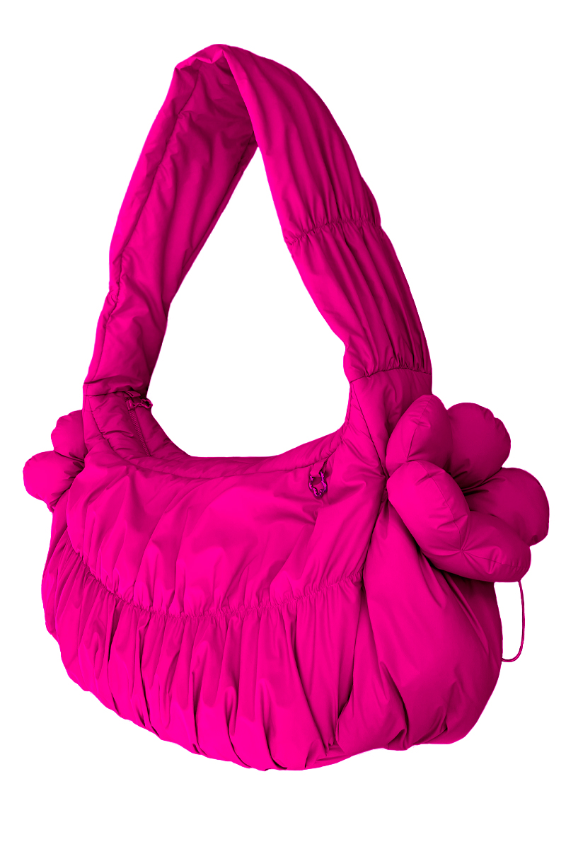 Сумка-хобо с карманом для ноутбука из плащёвой ткани "розовый неон"